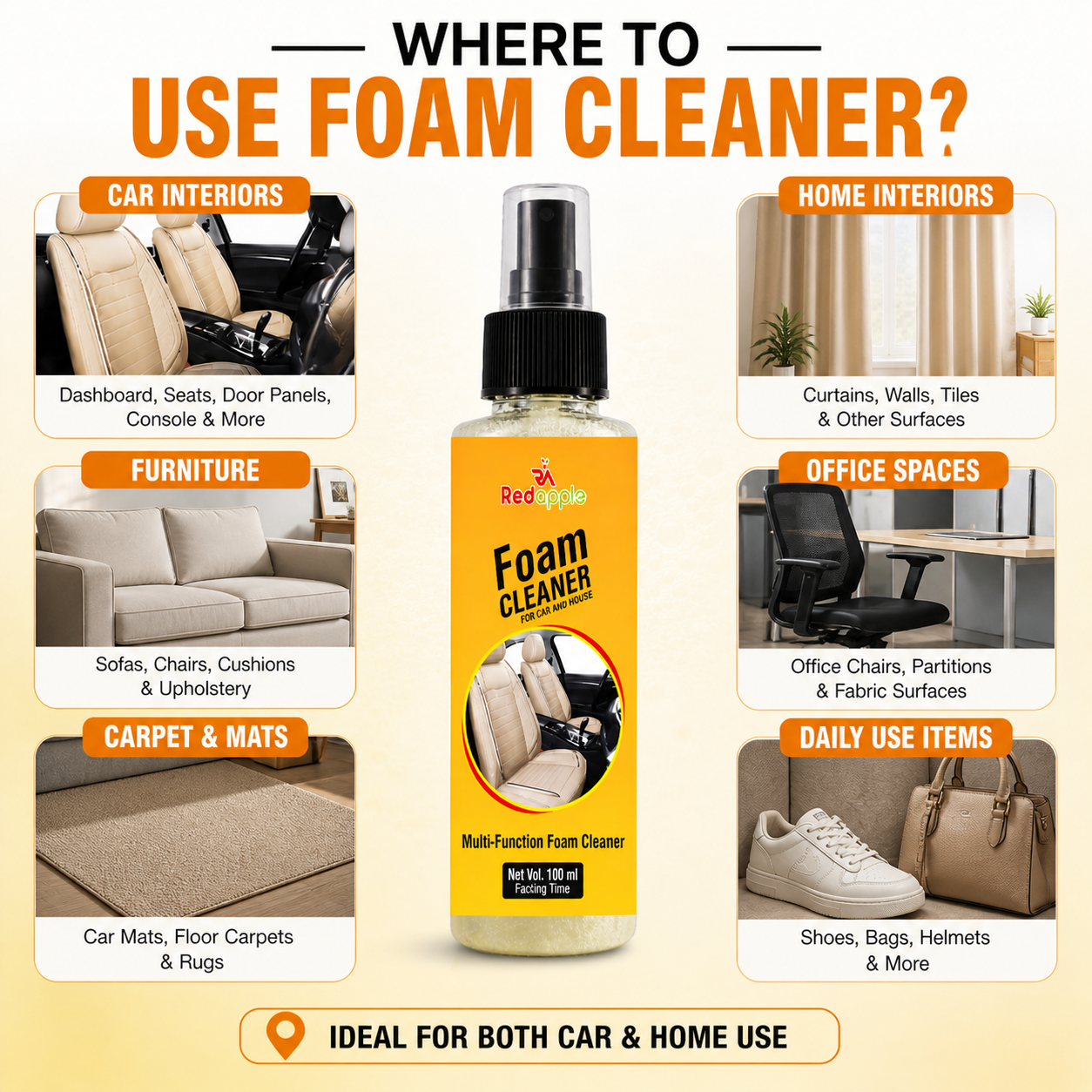 Foam Cleaner Spray Multipurpose Car & Home Lemon Flavour Foam Cleaning Spray 100 ml each Pack Of 2