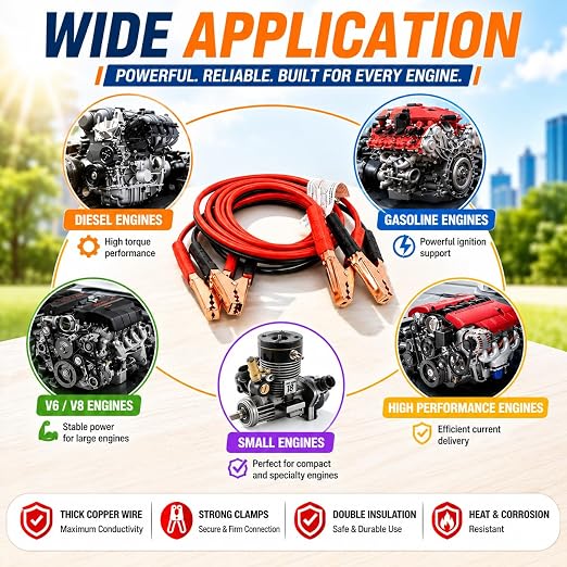 Heavy Duty Booster Wire with Copper Plated Alligator Clamps