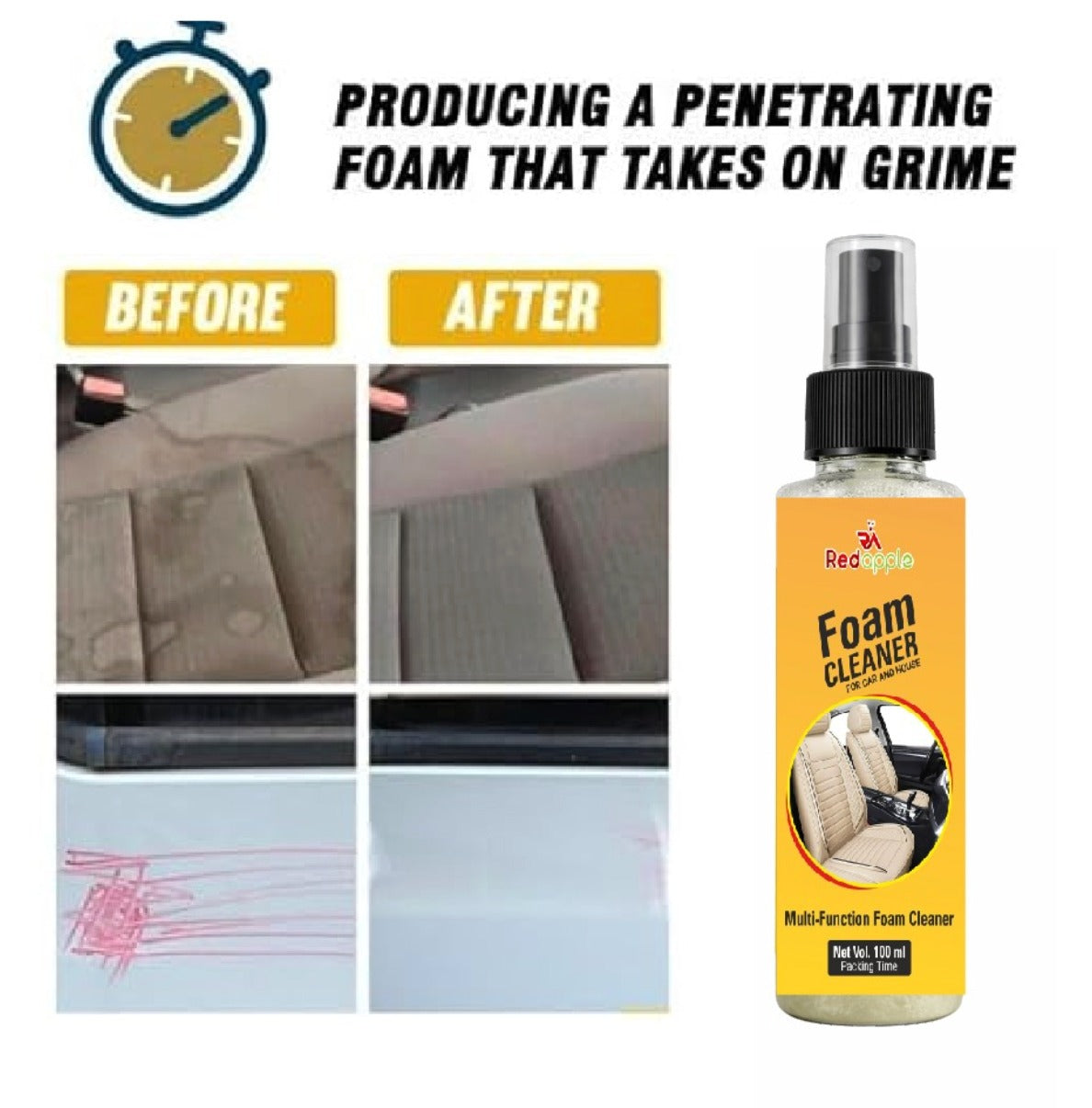 Foam Cleaner Spray Multipurpose Car & Home Lemon Flavour Foam Cleaning Spray 100 ml each Pack Of 2