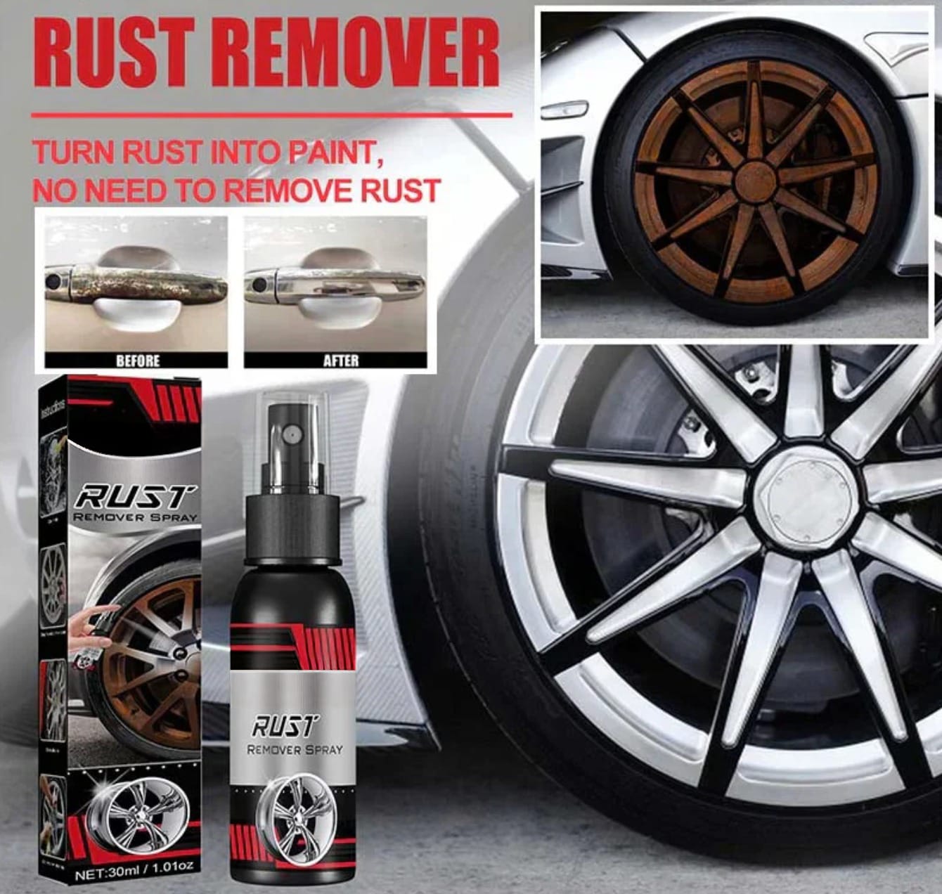 (Pack of 2) Rust Remover Spray – Multi-Functional Metal & Car Wheel Rust Cleaner